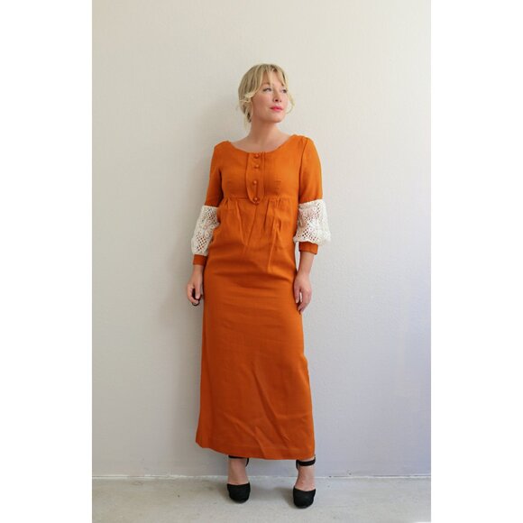 1960's Deadstock, Vintage Madison Pumpkin Dress // Women's Extra Small to Small - Picture 10 of 10